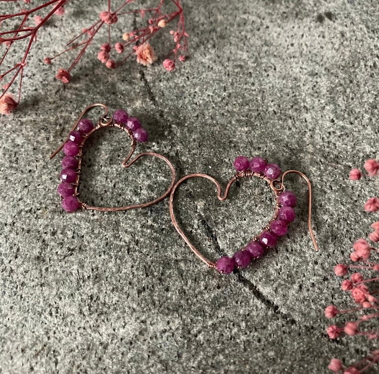 Wire Wrapped Heart Earrings